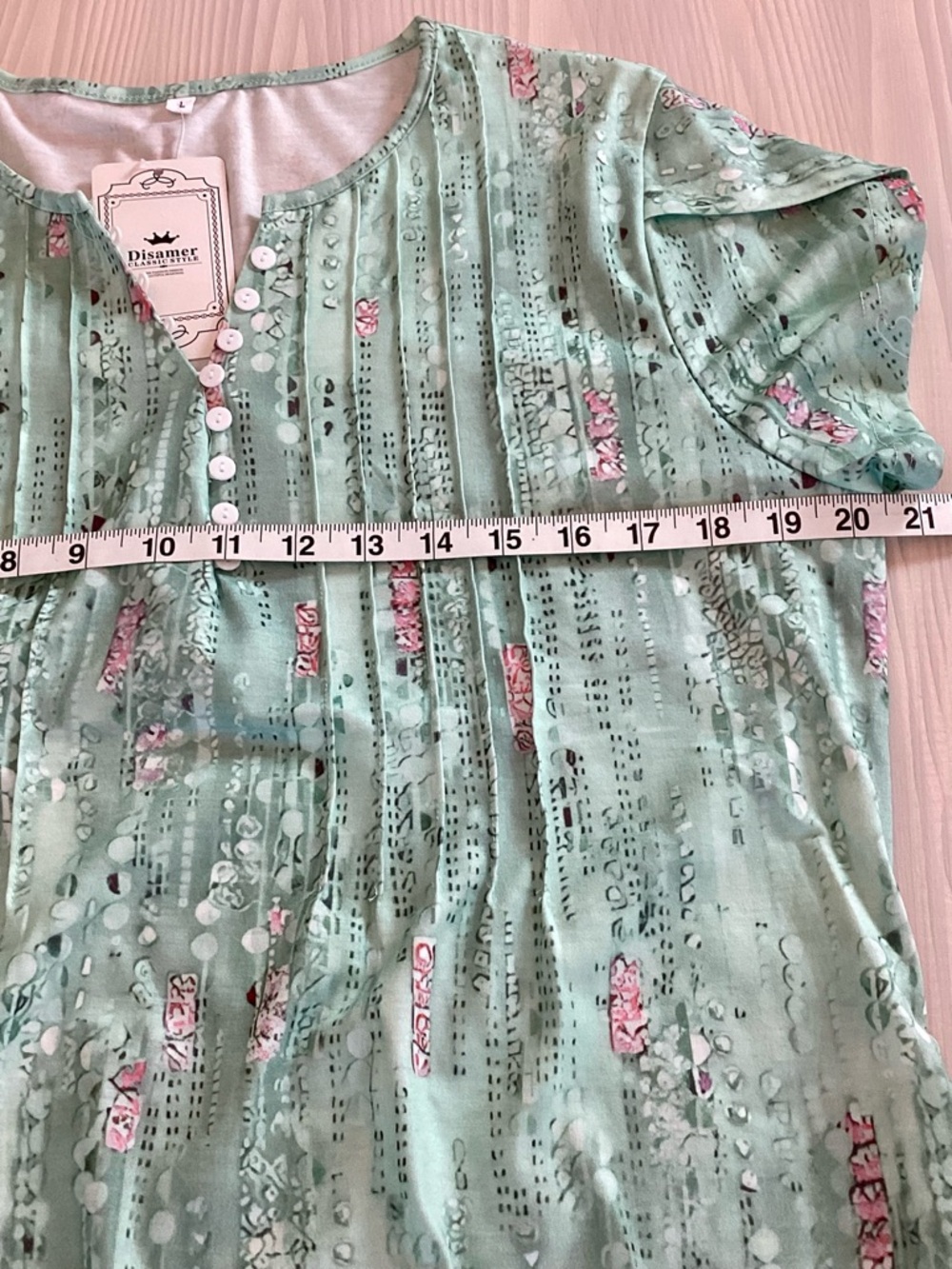 Short Sleeved Henley Neck Cap Sleeve Mint Green Summer Mini Dress Shift Large - Picture 5 of 7